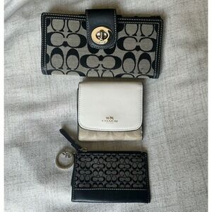 Coach 3 Piece Wallet Bundle Signature Canvas Trifold Mini Skinny ID Case